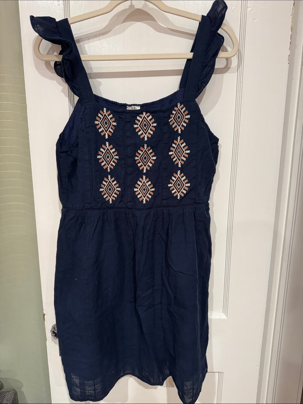 Miss Me L Navy Embroidered Sundress with Ruffle Straps